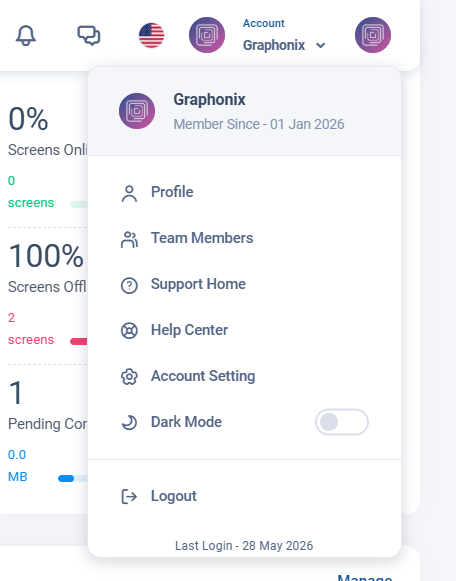 Profile dropdown menu