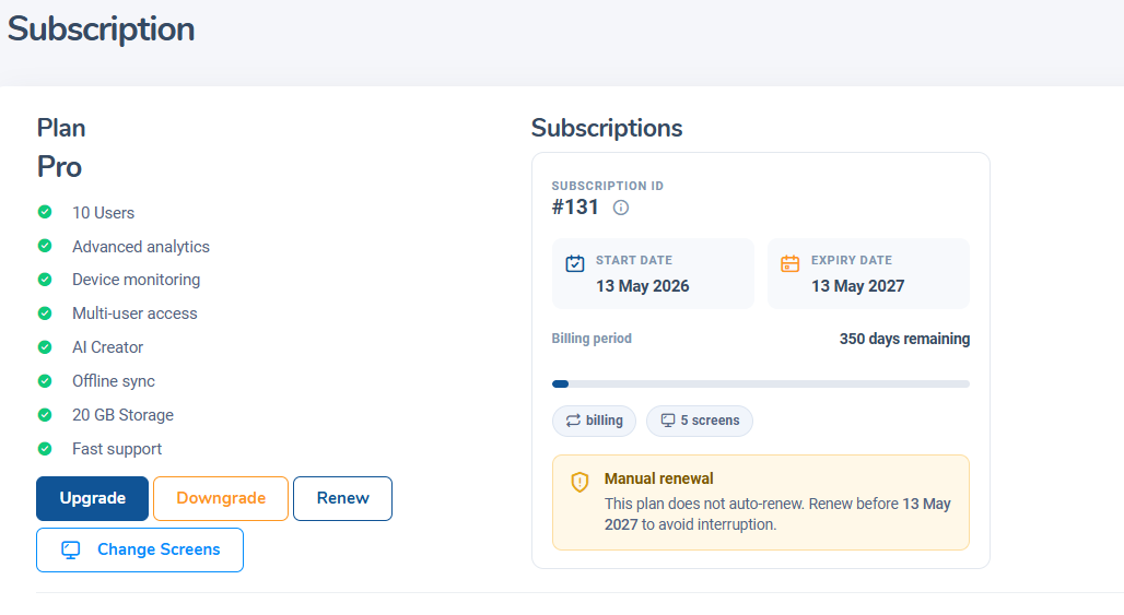 Manage subscription