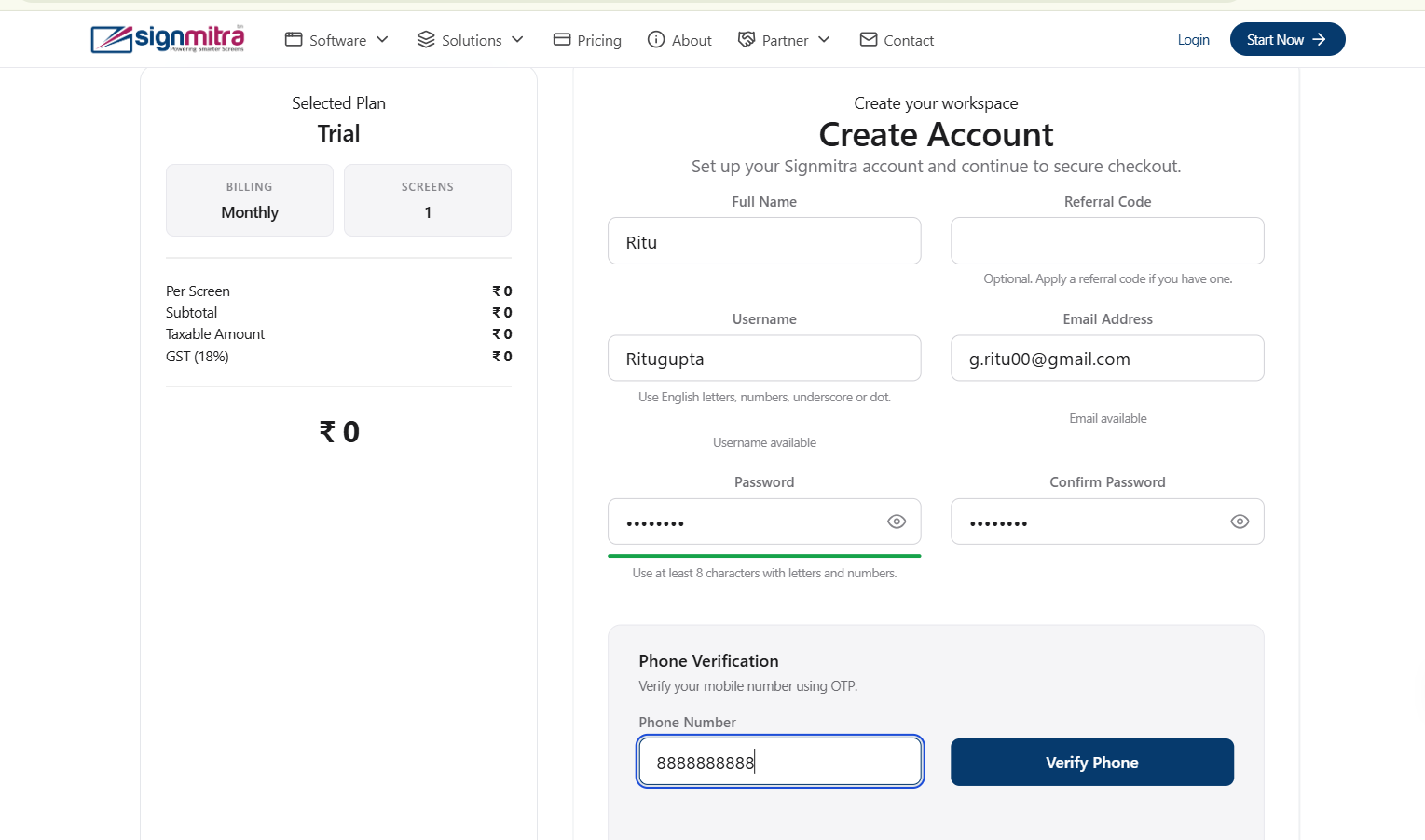 Fill registration form