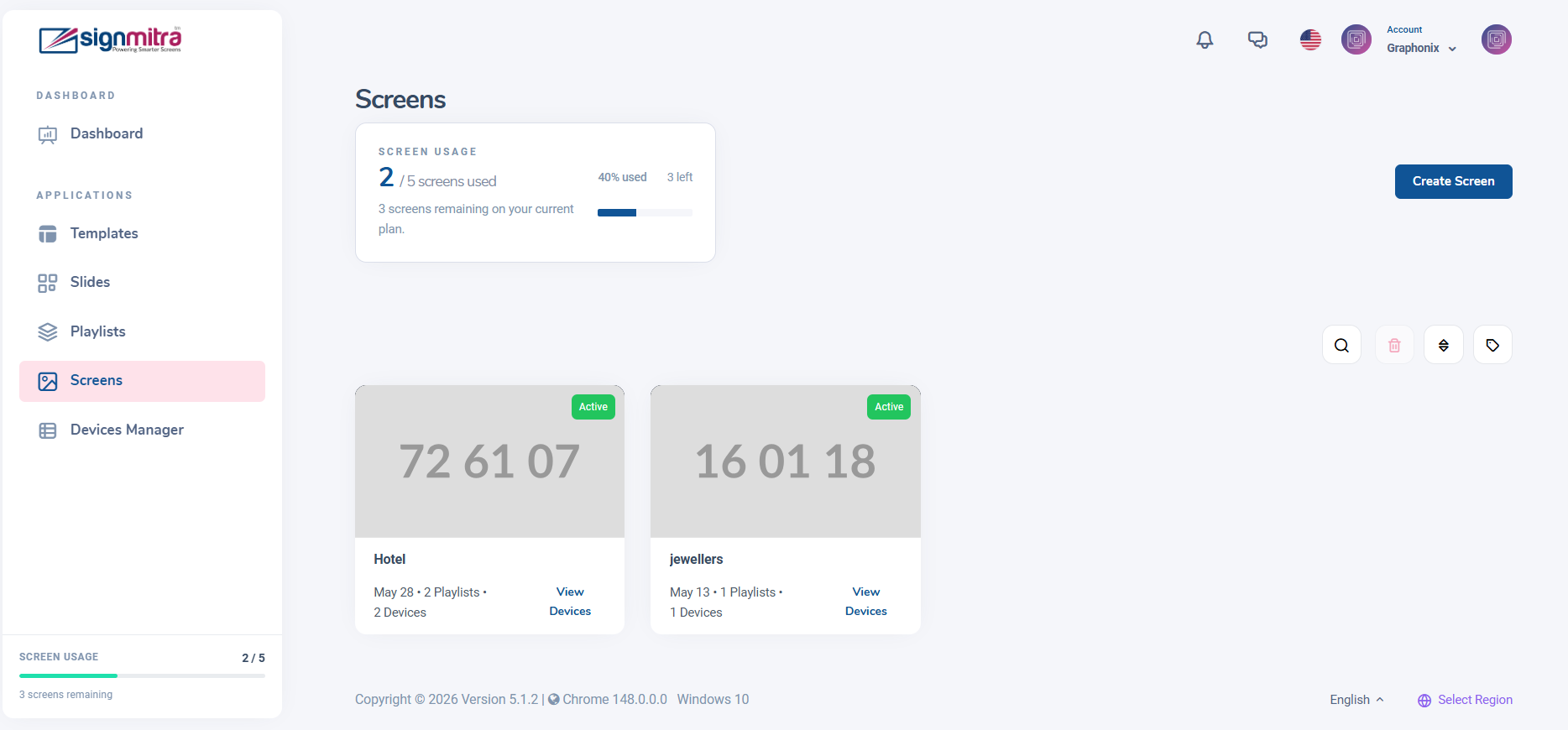 Open Screens page