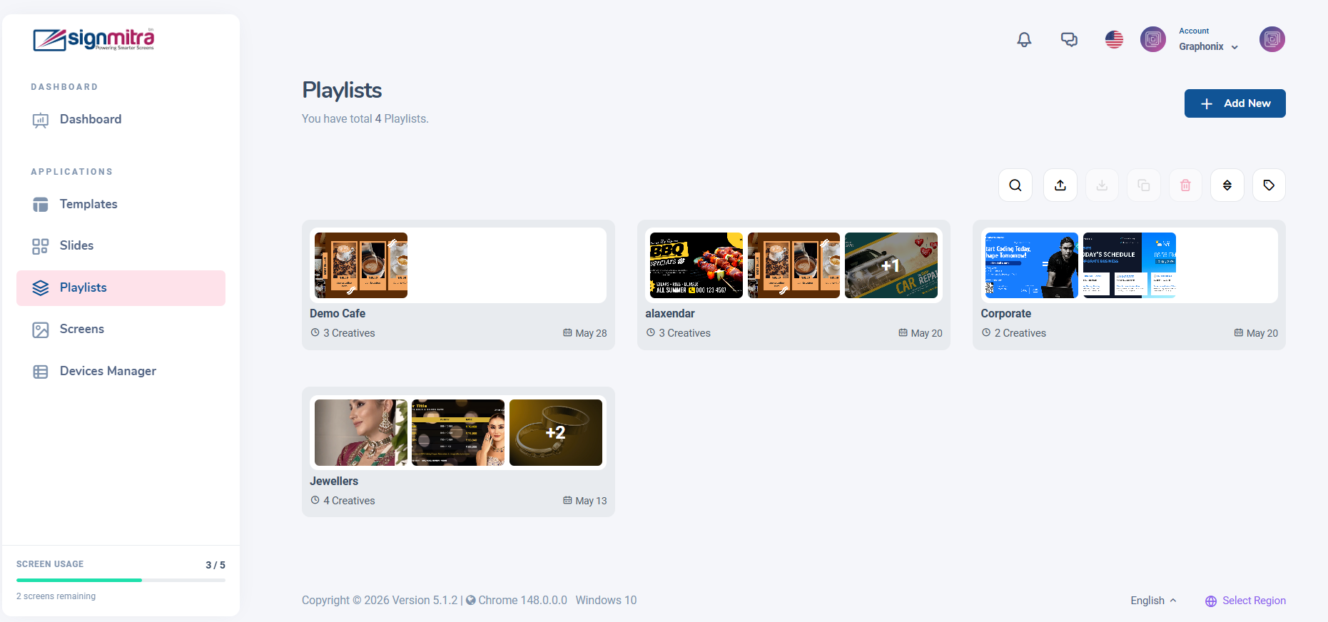 Open Playlists page