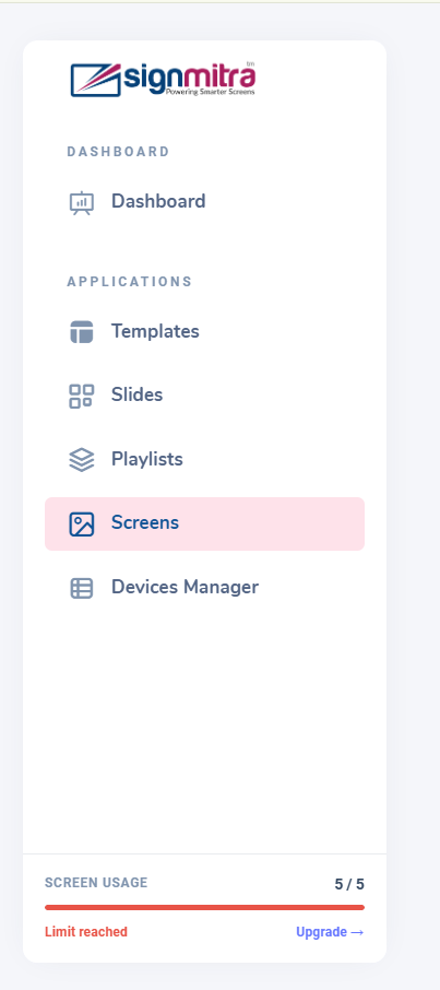 Open Screens section