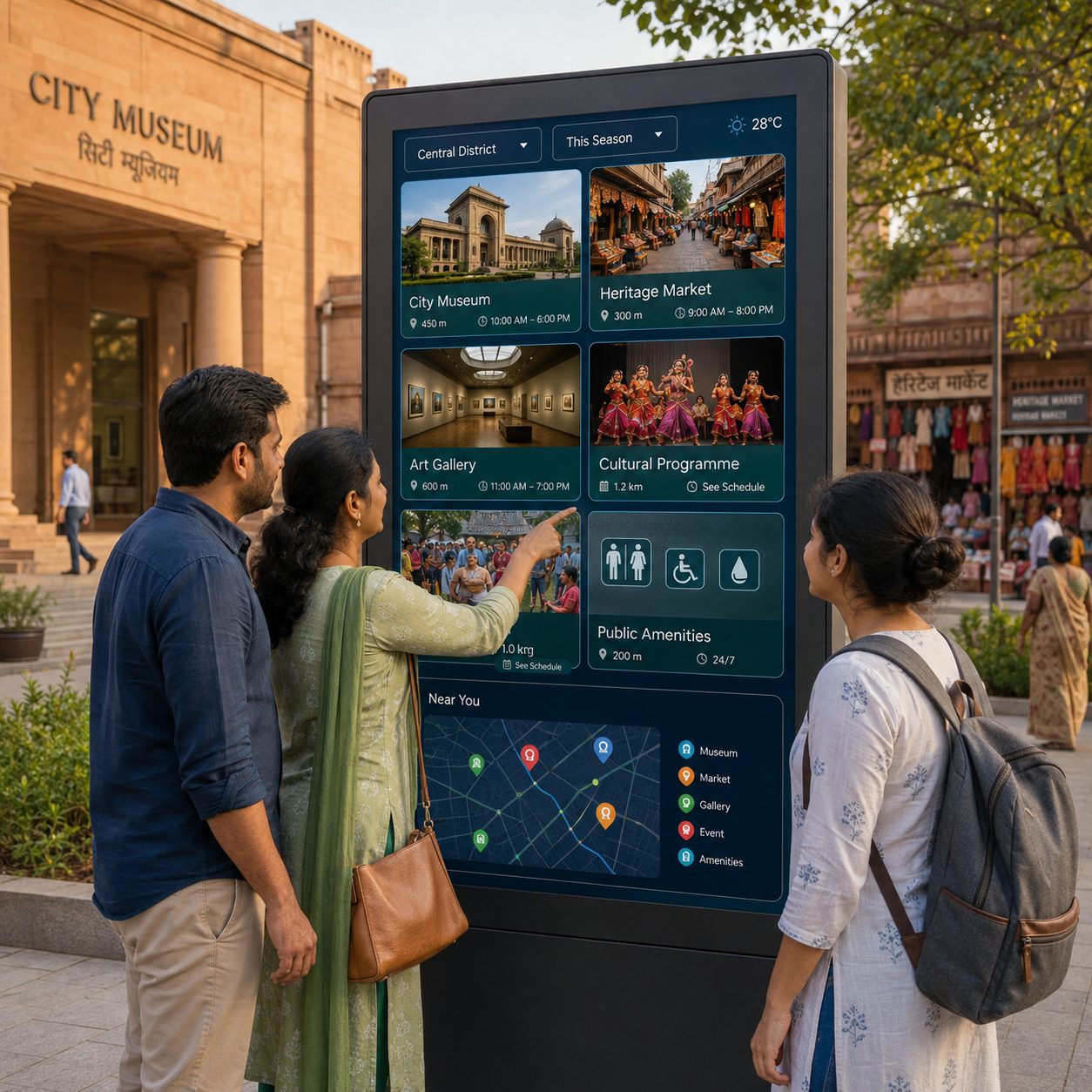 Local culture and destination content on smart city screens