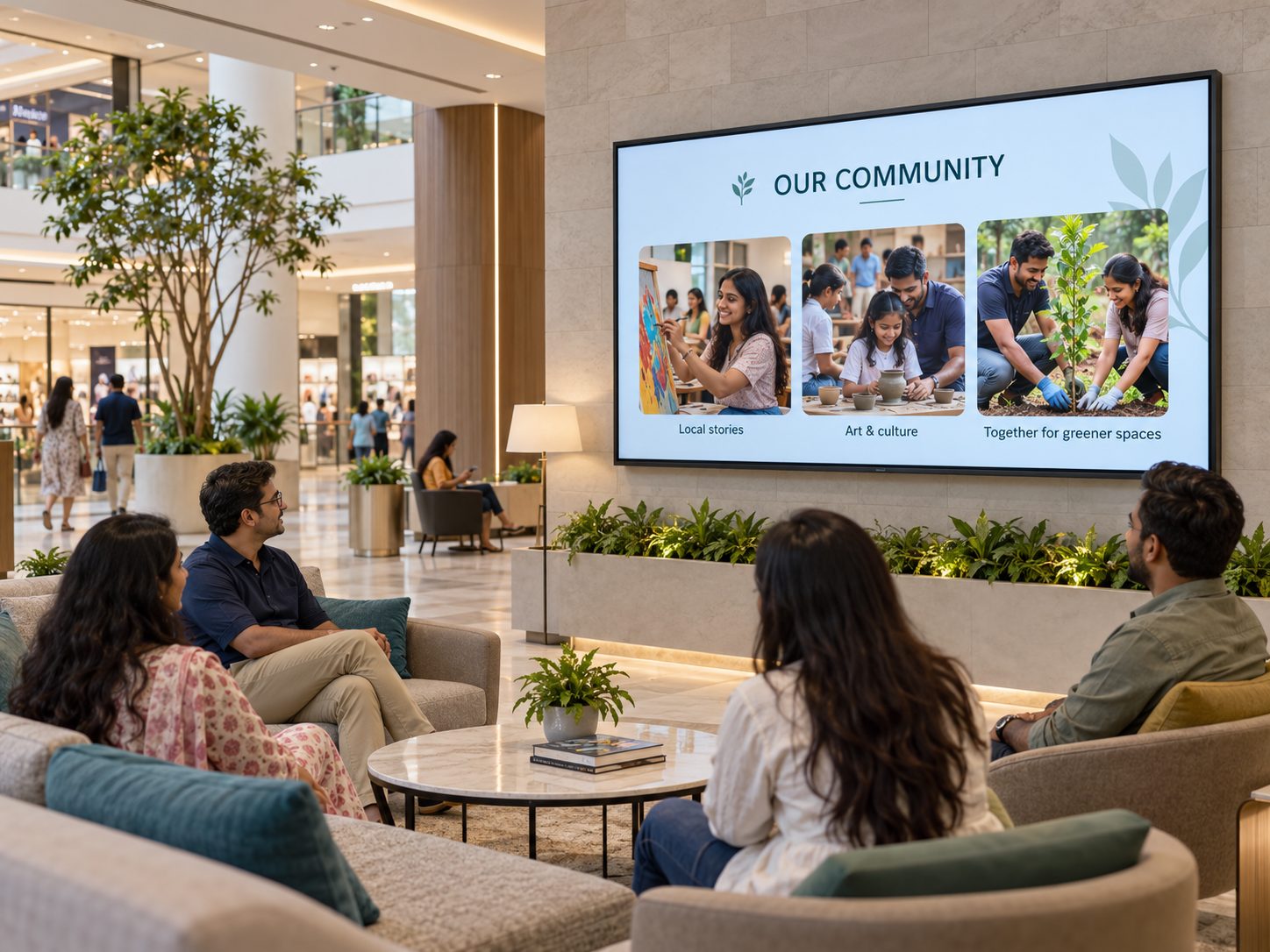 Social and community content on mall screens