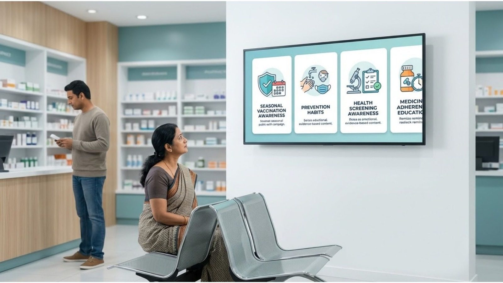 Approved health campaign on pharmacy digital signage