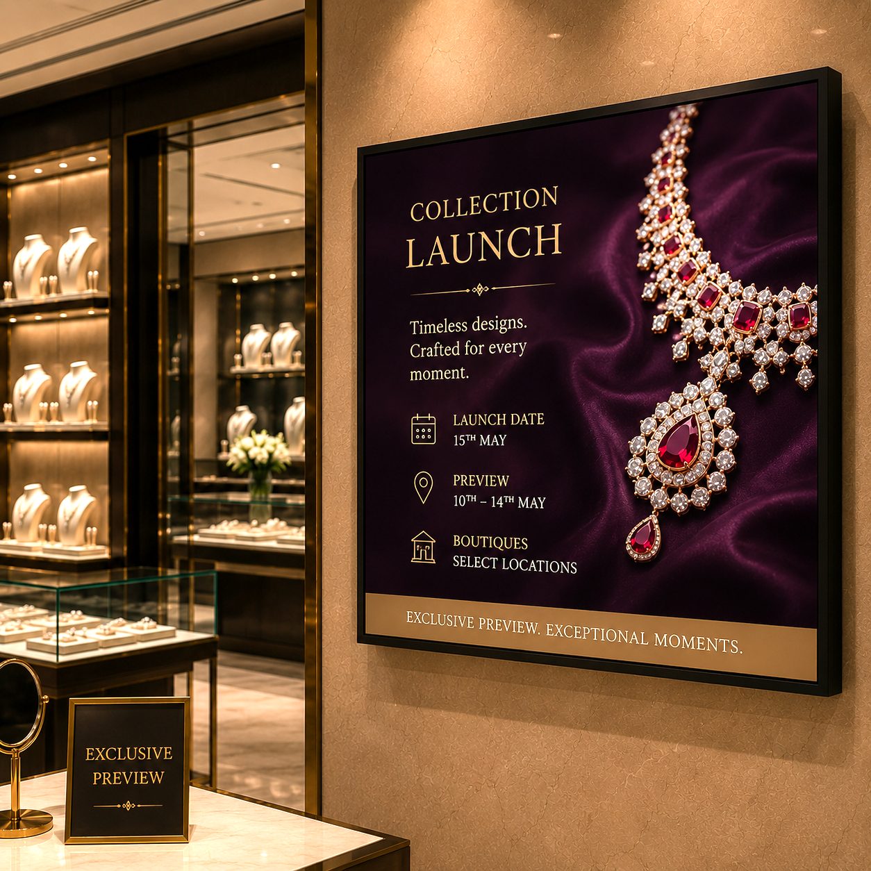 Jewellery collection launch on luxury digital signage