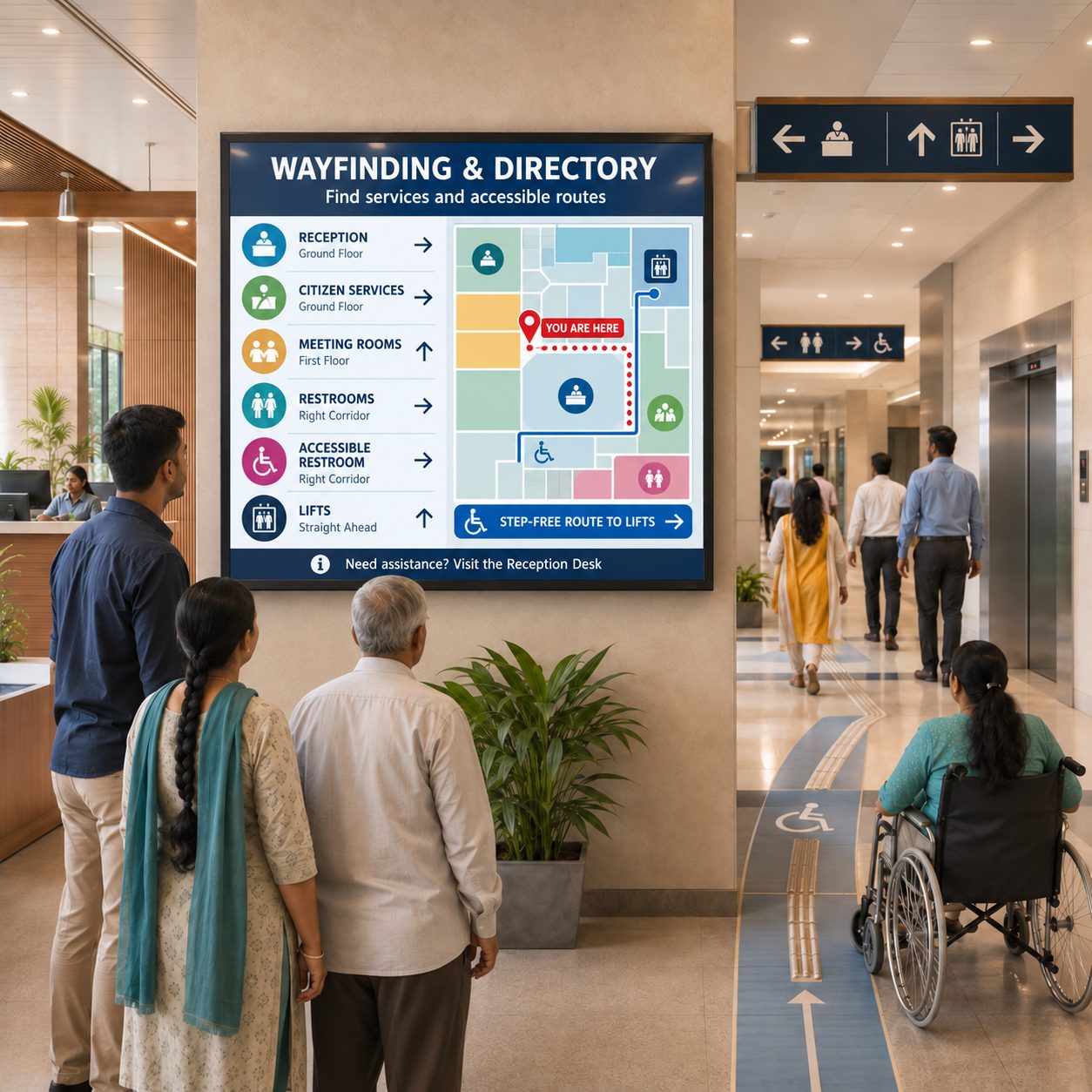 Government office digital directory and wayfinding