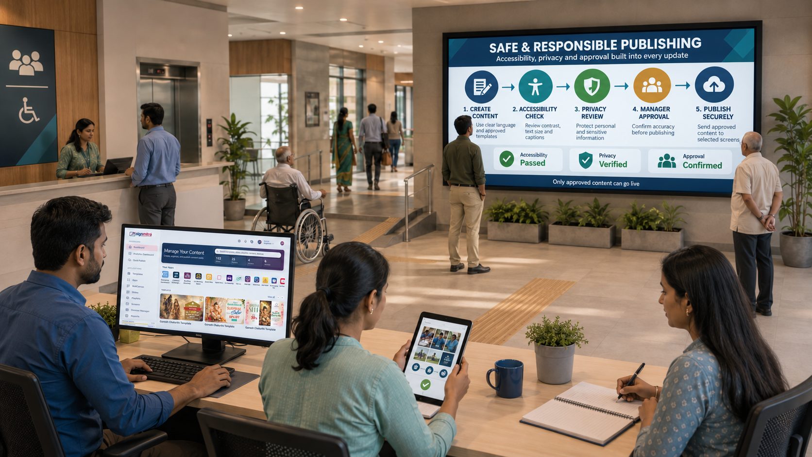 Build accessibility, privacy and approval into everyday publishing