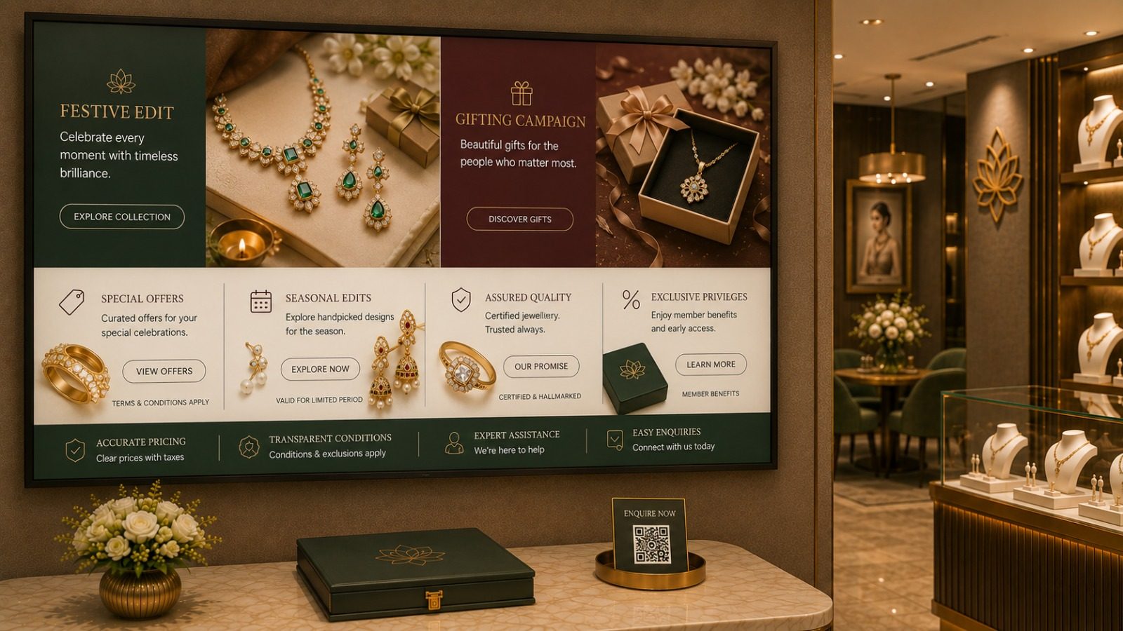 Luxury gifting campaign on jewellery store screens