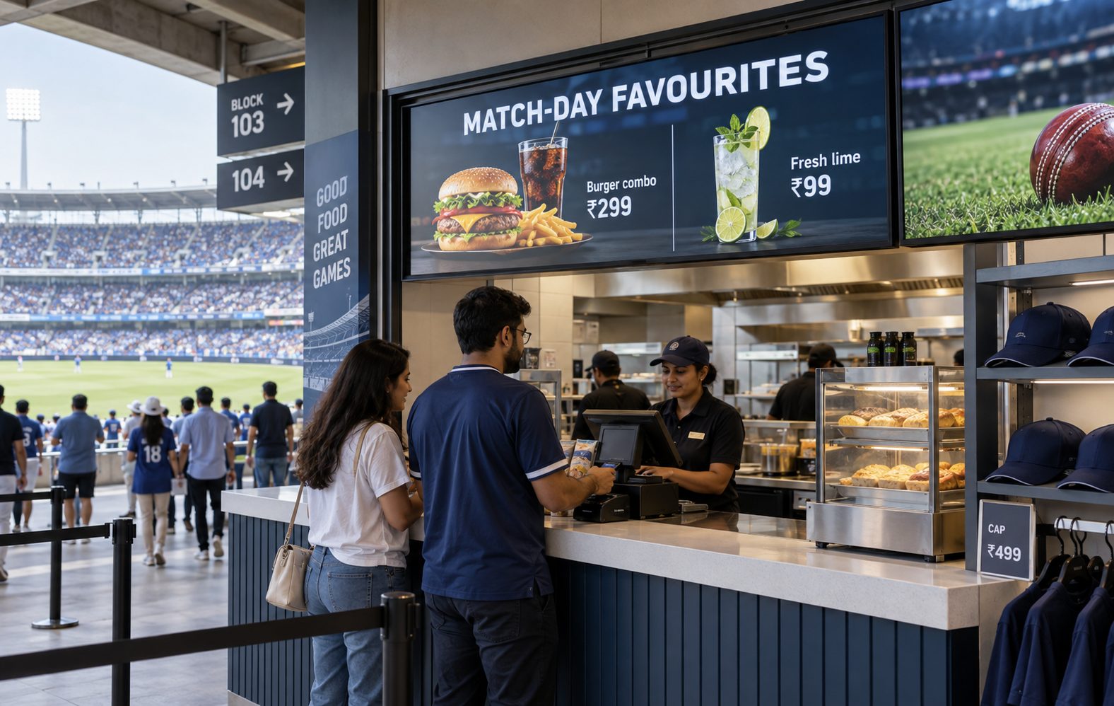 Choose food, drink and merchandise