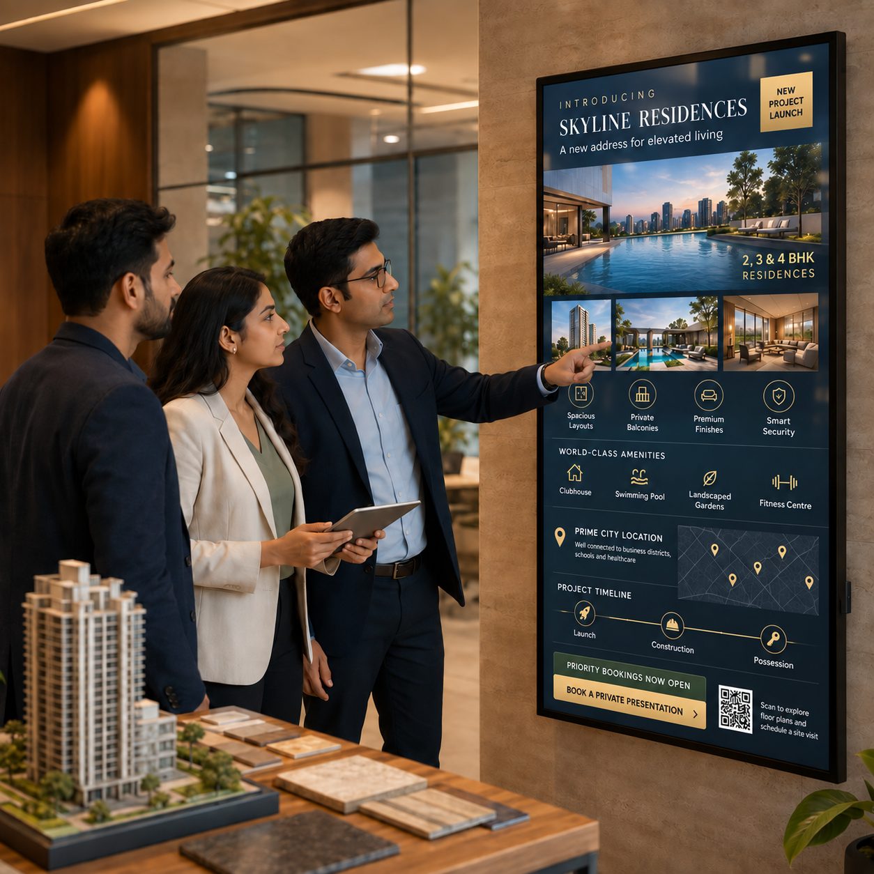 Real estate project launch on digital signage
