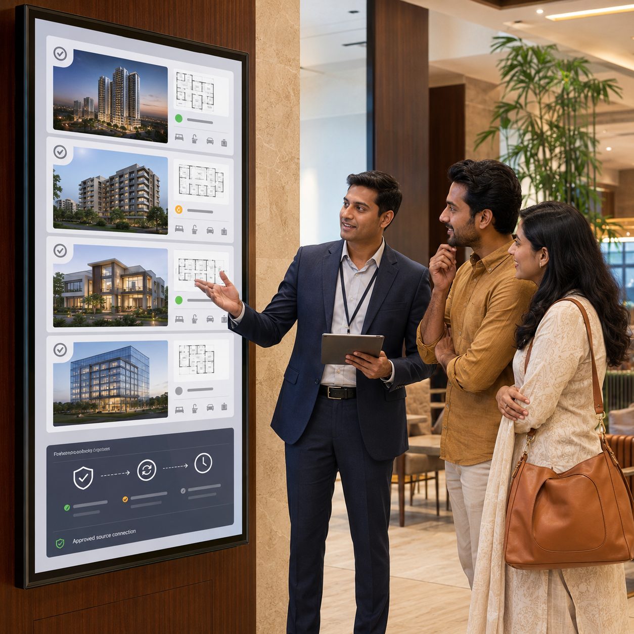 Real estate listings and property availability digital signage