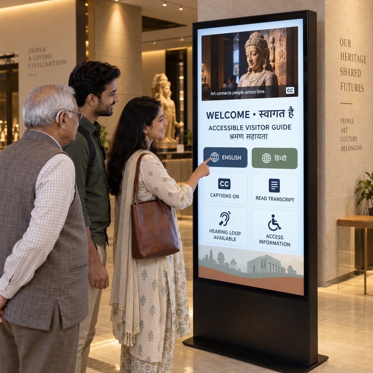 Accessible multilingual museum digital signage