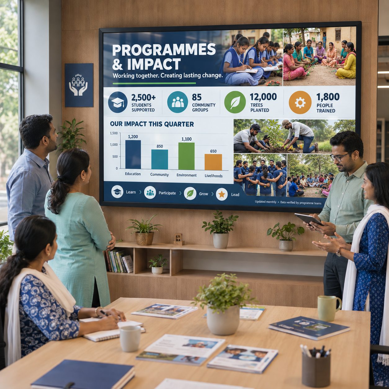 NGO programme and impact story digital signage