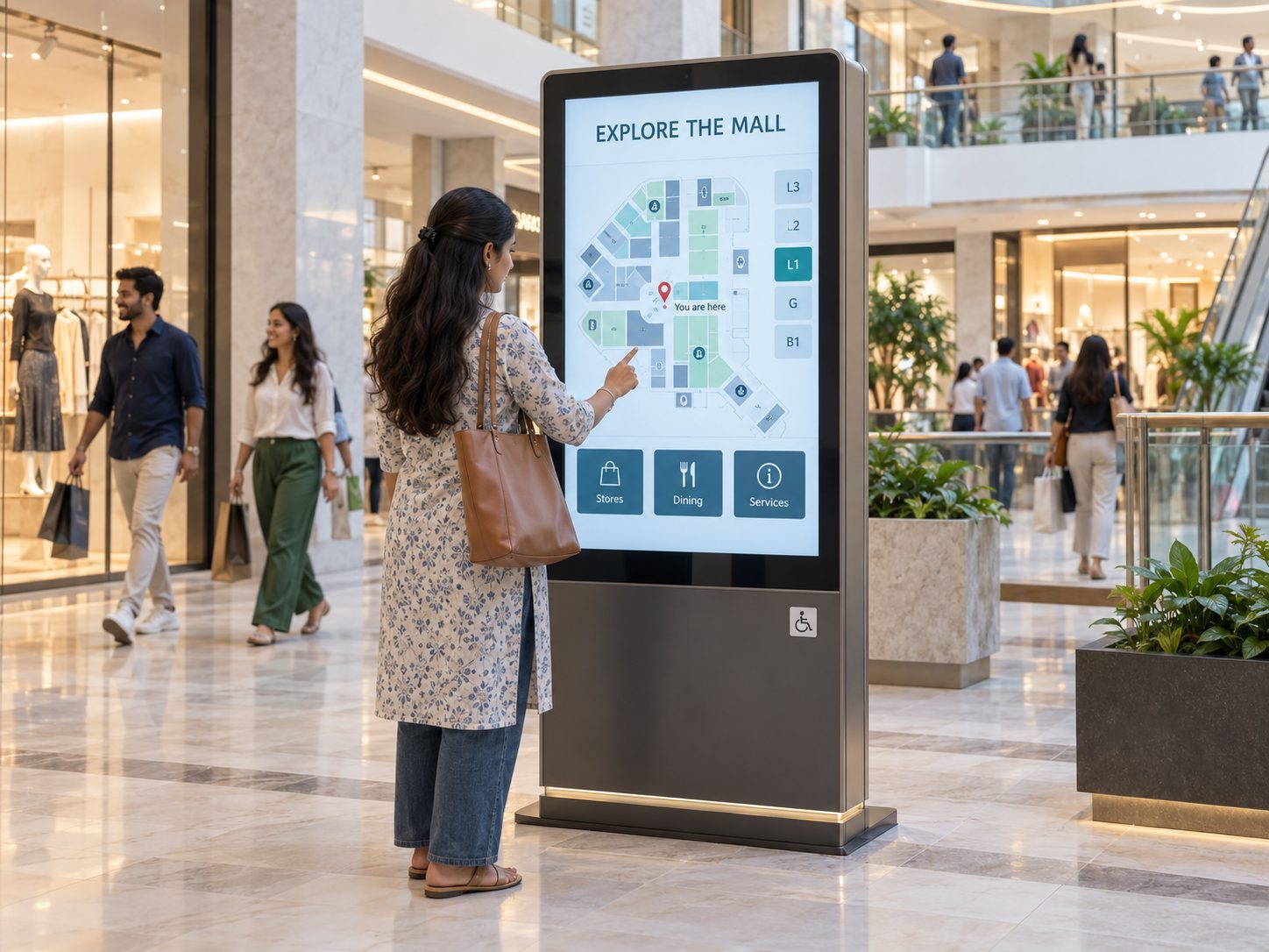 Shopping mall digital directory and wayfinding kiosk