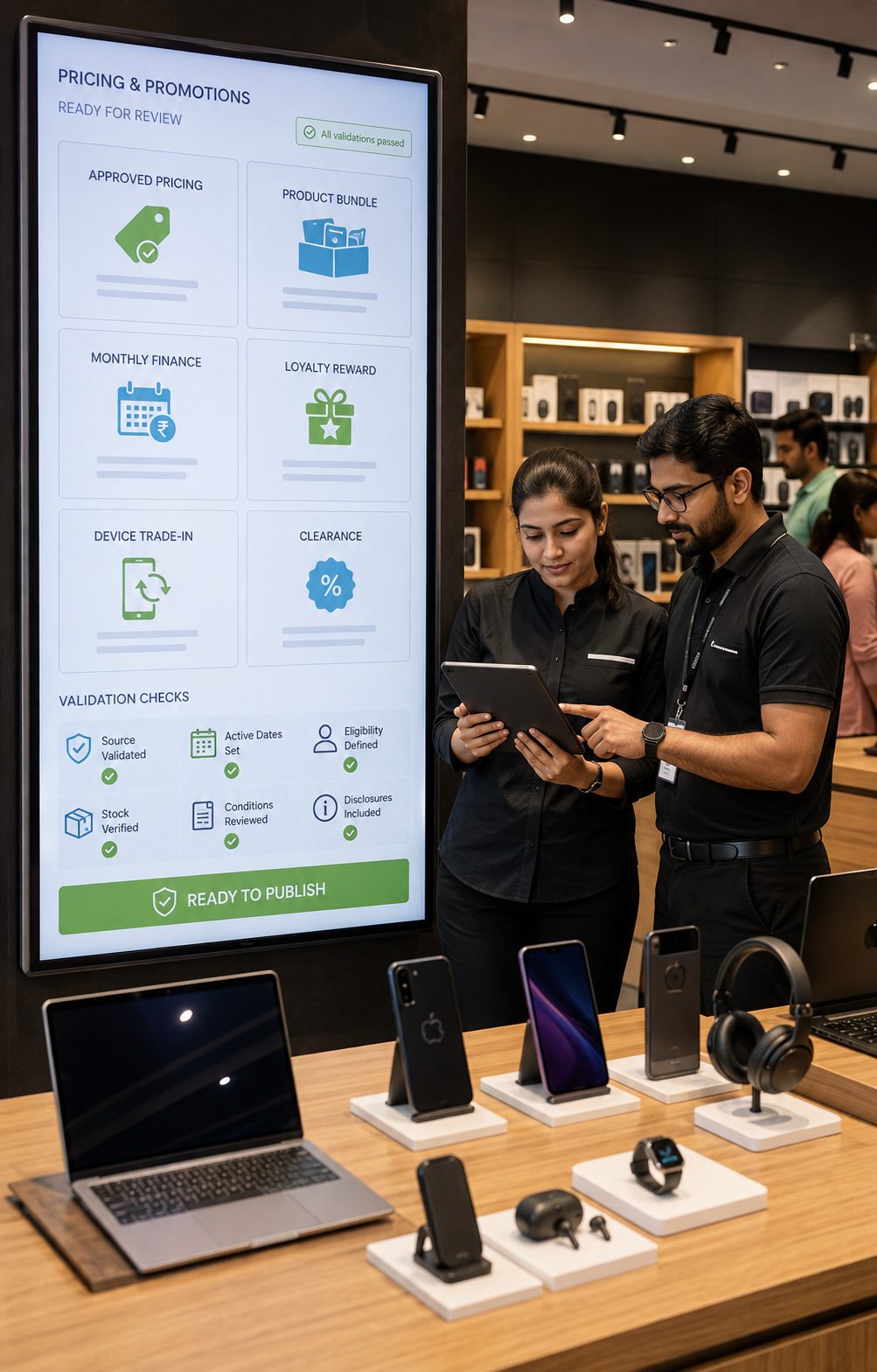 Electronics store pricing and promotion screen