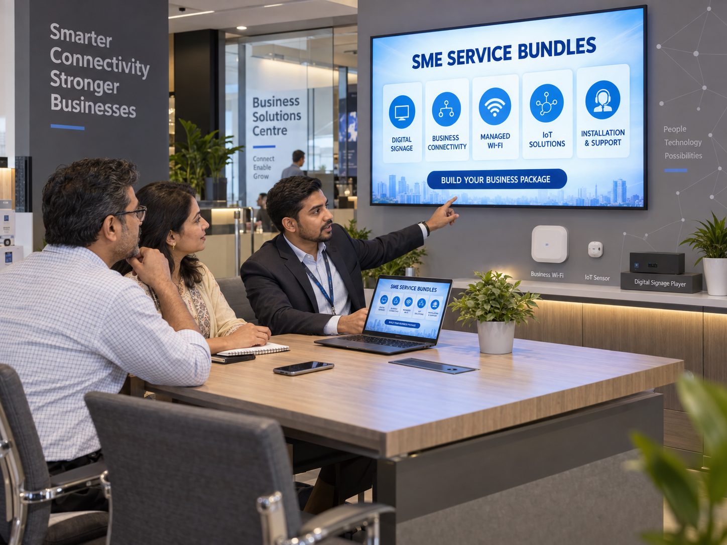 Digital signage bundled with telecom business services