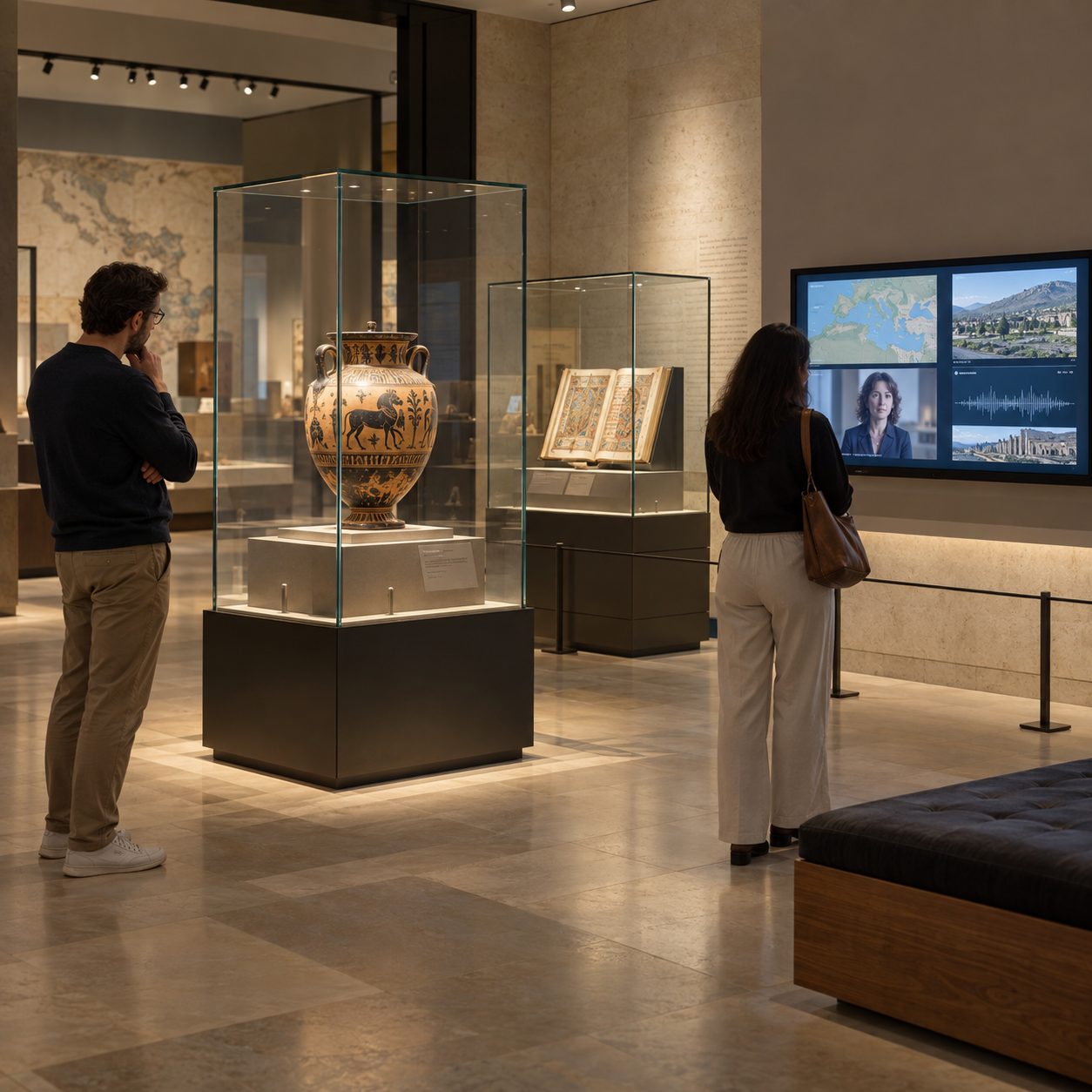 Museum exhibit interpretation on a digital display