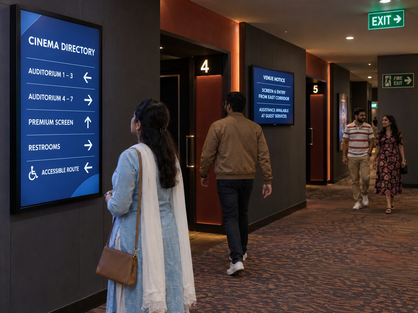 Cinema auditorium wayfinding and venue notices