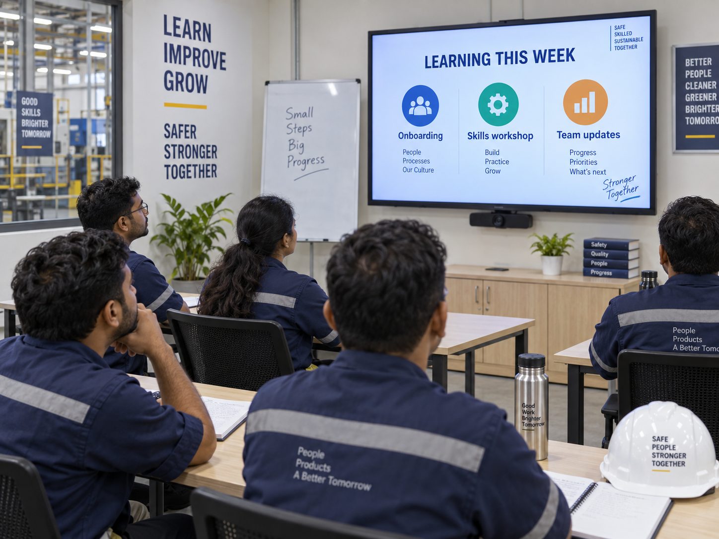 Employee training and workforce communication in a factory