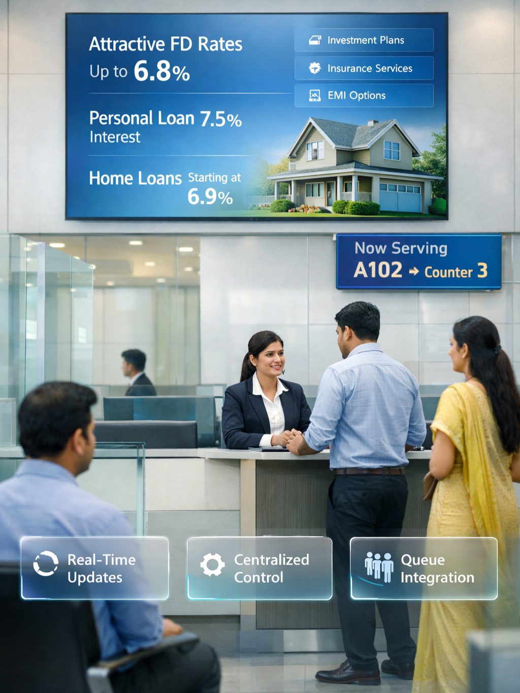 Modern banking communication powered by digital signage