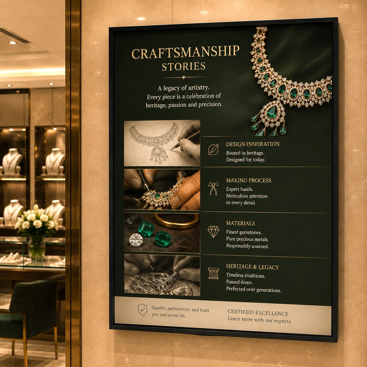 Jewellery craftsmanship and product story display