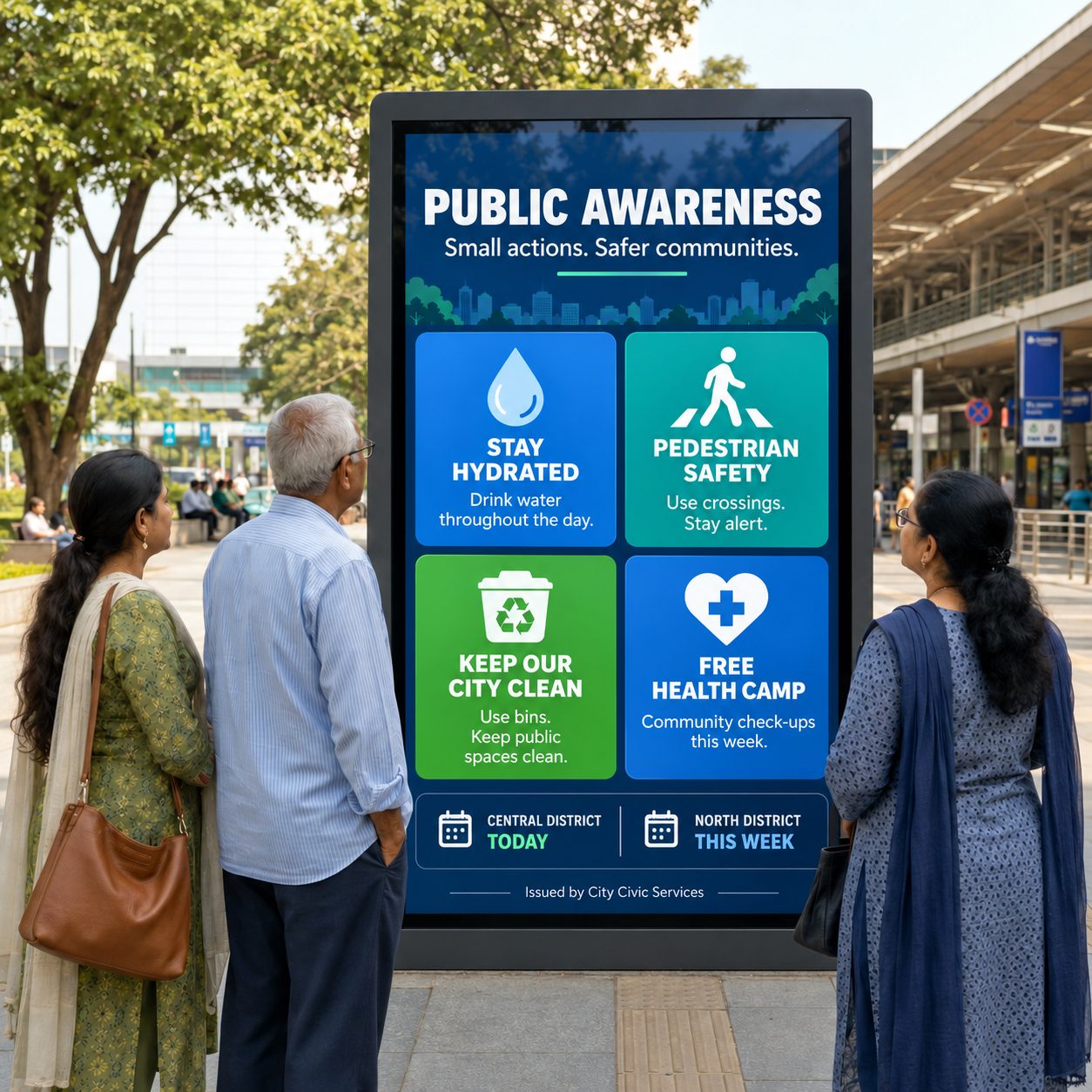 Public awareness campaign on connected city screens