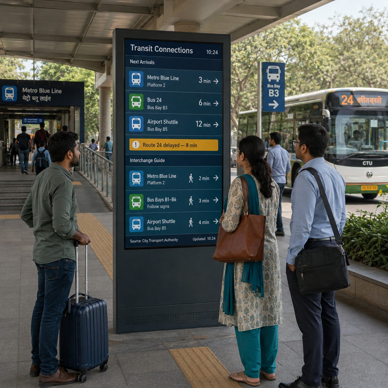 Public transport information on smart city digital signage