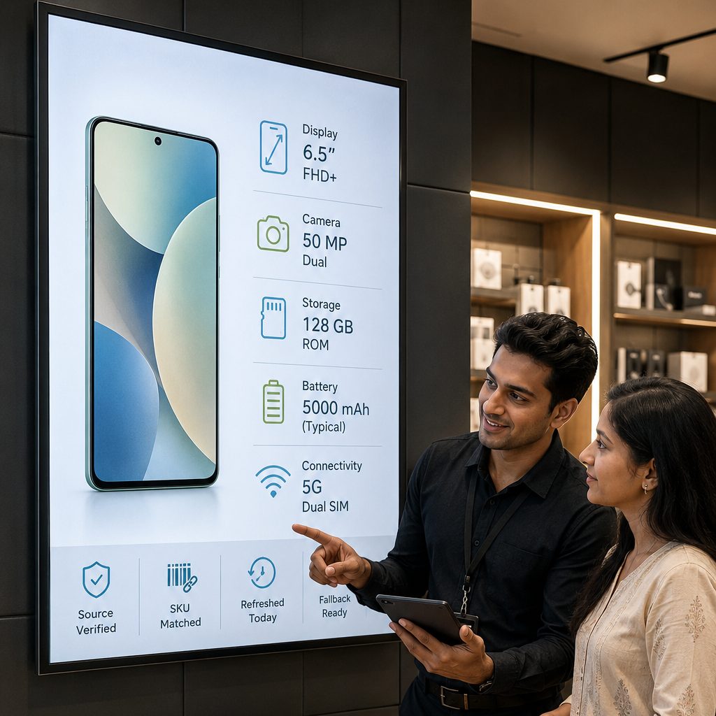 Electronics product specification digital signage